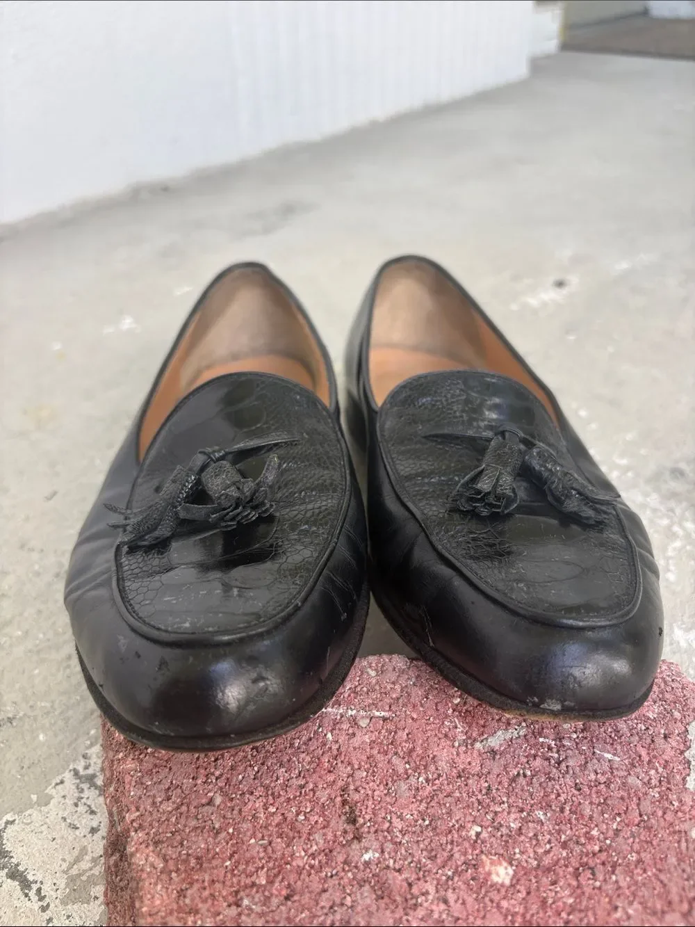 Ferragamo ostrich tassel loafers